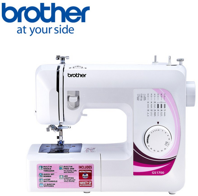 【Brother 兄弟牌】雙針自動穿線實用型縫紉機 GS-1700(LED照明/簡易切線/可車縫厚布或牛仔布), White, GS-1700