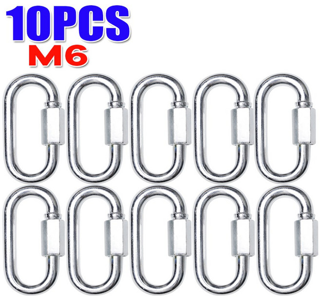 헤비 듀티 아연 도금 락 퀵 스크류 M5 링크 훅 M6 철제 체인 M4 카라비너 커넥터, M6 10pcs