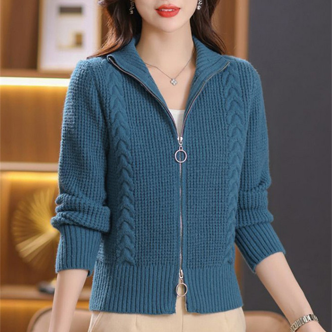TKX 여성용 클래식 지퍼 니트 가디건 고급 부드러운 소재 세련된 베이직 디자인 K79