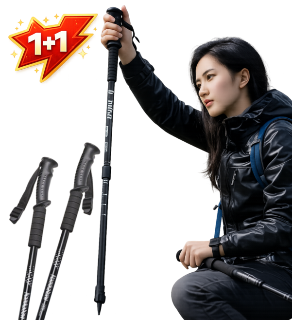 접이식 등산스틱 초경량 듀랄루민 4단 안티쇼크, 2개, 블랙(일자형)