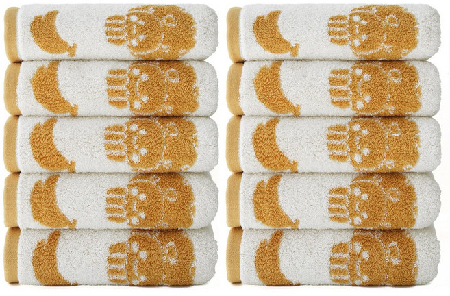 브레드이발소 모달선염 40수코마사 호텔수건 캐릭터타올, 10개, 초코