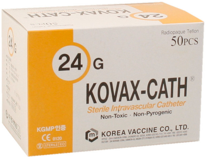 한국백신 정맥카테터 24G/혈관내튜브/카테타/50개/튜브, 1개