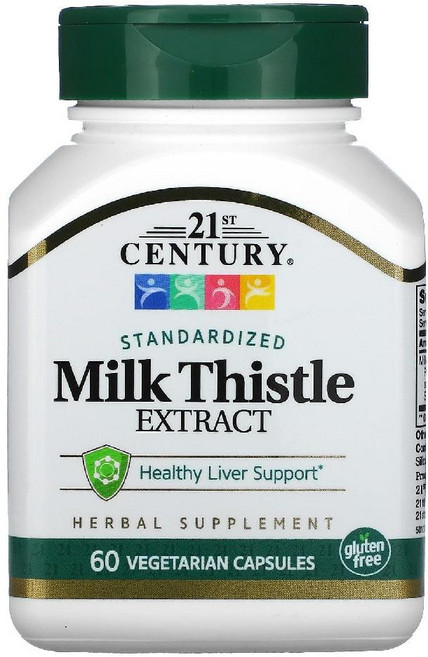 21st Century 표준화 밀크시슬 추출물(Standardized Milk Thistle Extract) 175mg 베지 캡슐 60정, 1개
