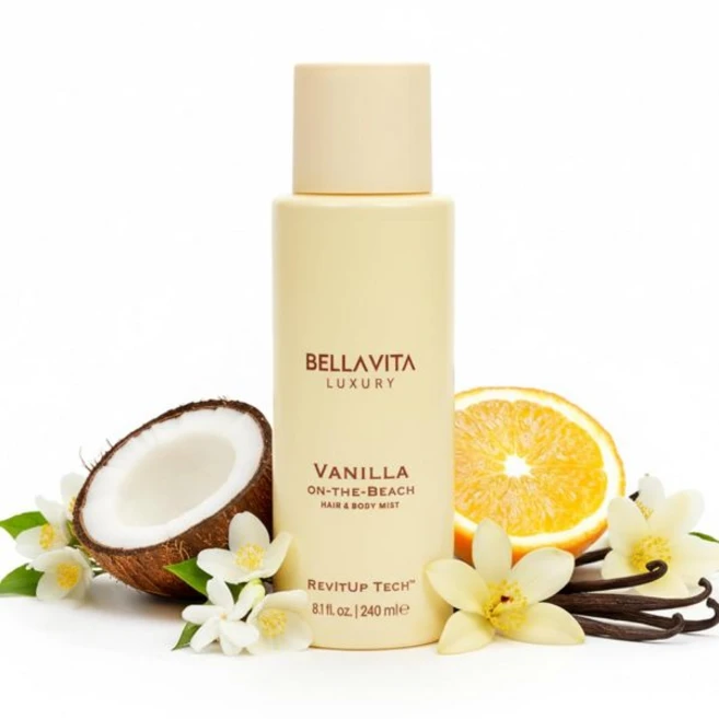 벨라비타 럭셔리 바닐라 온 더 비치 헤어 앤 바디 미스트 여성용 | 스위트 앰버 스프레이 향수 따뜻 휘핑 향 8.12 플로리드 온스 240 밀리리터, 벨라비타 럭셔리 바닐라 온 더 비치 헤어 앤 바디 미스 - 쿠팡