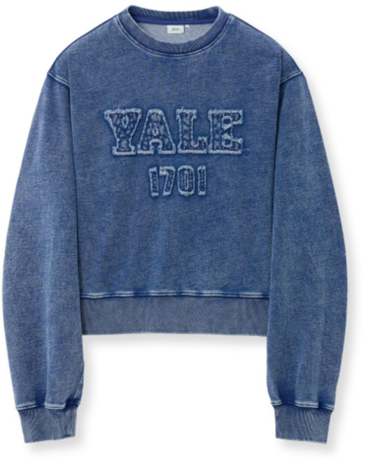 예일 여성 피그먼트 아플리케 크롭 스웨트셔츠 네이비