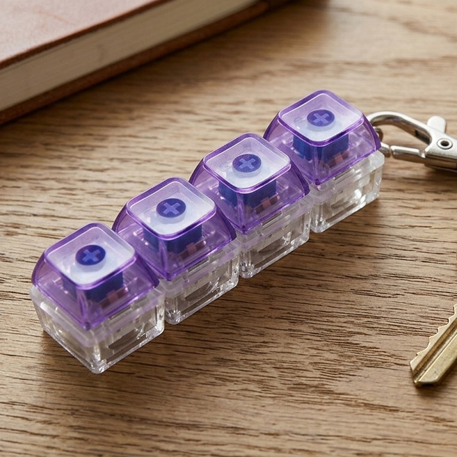 LED 키캡 키링 4구 투명 청축 키보드 딸깍이 피젯 스위치, 1개, 퍼플