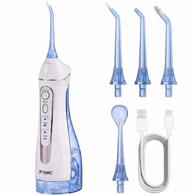 엑스트닉 초미세노즐 4단계 휴대용 구강세정기 물치실, 화이트+블루, AM260223W22