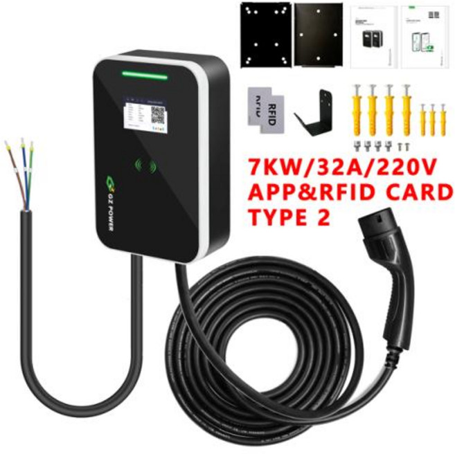전기차 충전기 RFID 충전 타입 2 Ev 전기 자동차 앱 380V 3 22KW 32A, 1개