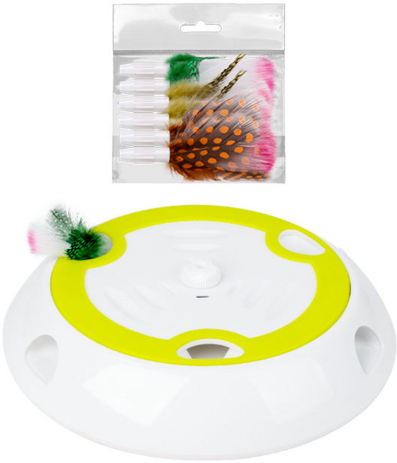 고양이 두더지 장난감 움직이는 자동 캣펀치 냥냥펀치 고양이용 트랙볼 두더지잡기 캣박스, 1개, 교체용 깃털 헤드 9개