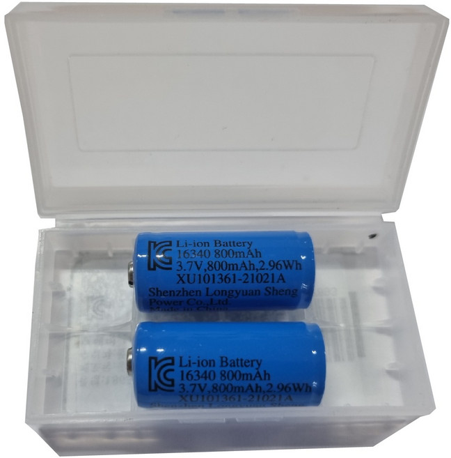 16340배터리 800mah 2개세트 3.7v 2.96wh 충전지 충전배터리 충전건전지, 1세트, 2개입