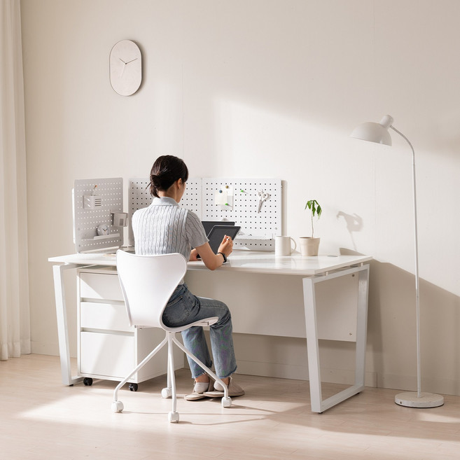 아늘 1200x600 컴퓨터책상 사무용책상, 화이트 프레임+화이트 상판