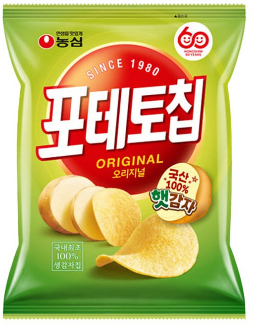 농심 포테토칩 오리지널 60g 감자칩, 72g, 1개