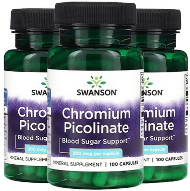 스완슨 크롬 피콜리네이트 200 mcg 100 캡슐, 1캡슐, 3개, 100정