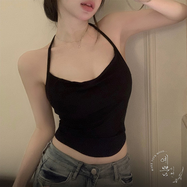 예쁨시전 핫걸 섹시 슬렌더핏 홀터넥 셔링 크롭 나시 탱크탑
