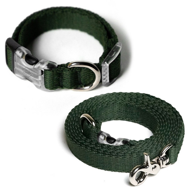 아띠지기 반려동물 목줄 + 핸즈프리 리드줄 세트, 올리브, 1세트