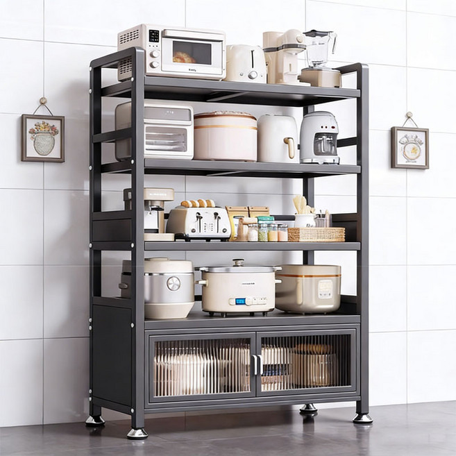 SeekFun 수납 선반 다용도 정리대 렌지대 튼튼한 스탠드 수납장 고하중 여닫이 도어형 진열장 5단 800 1000, 그레이/Gray