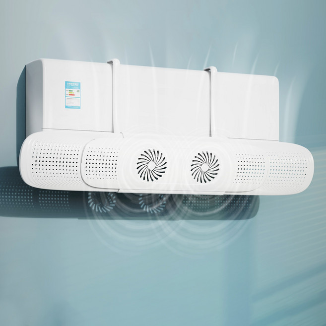 WOWWAY 벽걸이 에어컨 바람막이 무타공 걸이형 길이조절 듀얼 순환팬 가림막 바람막이 가드, 1개, 화이트