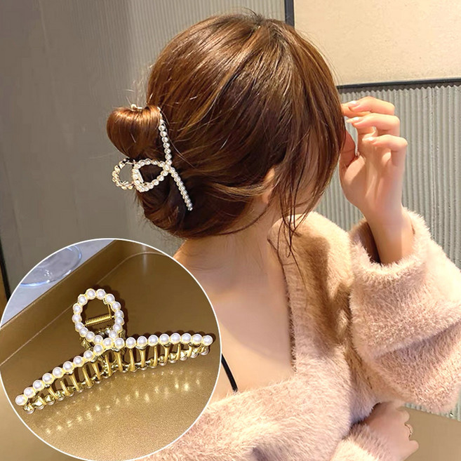 [행운가게] 빅사이즈 유무광 러블리 웨이브 올림머리 머리핀 집게핀