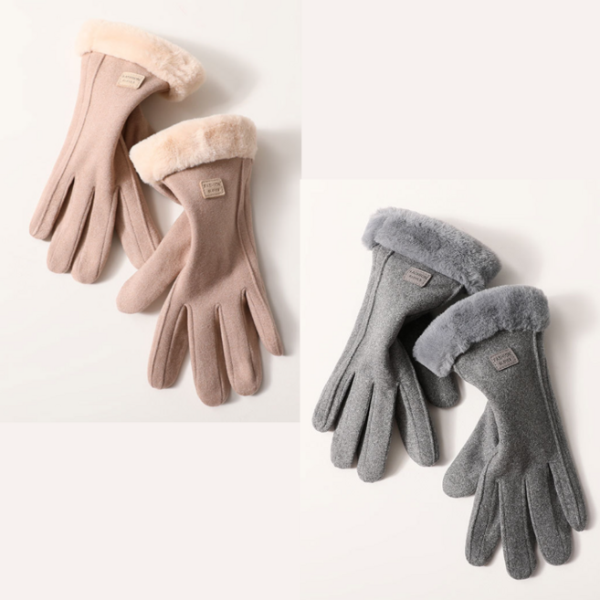 [따숩온기] 포근손목 퍼장갑 2종세트 여성 겨울 장갑 스마트터치 리얼자수