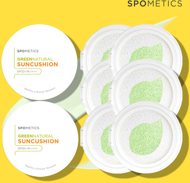 스포메틱스 그린네츄럴 무기자차 노세범 톤업 선쿠션 대용량 (본품2+리필6) SPF50+/PA++++, 8개
