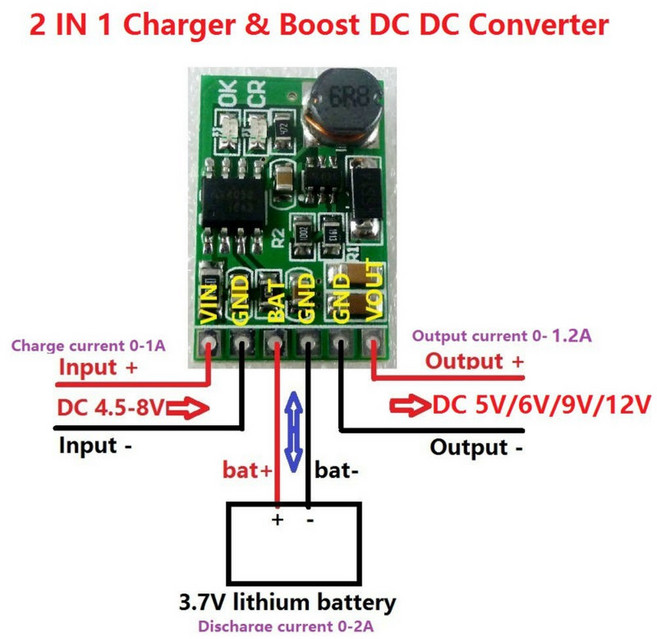7V 2V 충전기 5V 6V 9V 12V 방전기 보드 DIY UPS 모바일 전원 18650 배터리 컨버터 부스트 모듈, Output 5V with Pin, 1개