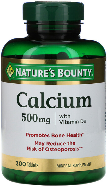네이쳐스바운티 칼슘 500mg 비타민 D3 포함 타블렛 무설탕 글루텐 프리, 1개, 300정
