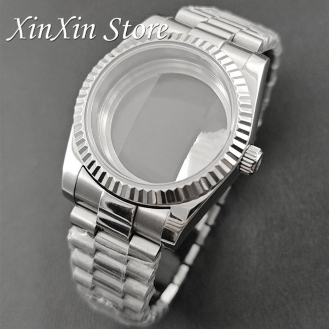 호환 S 크라운 36MM/40MM 사파이어 크리스탈 시계 케이스 NH34 NH35 NH36 NH38 NH70 4R35 ETA2824 무브먼트 모드 부품 프레지덴셜 브레이슬릿, [02] 40mm ETA2824 PT5000, [25] Silver A2