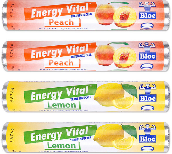 에너지바이탈 포도당 캔디 2종, 1세트, 168g, 복숭아 2개+레몬 2개