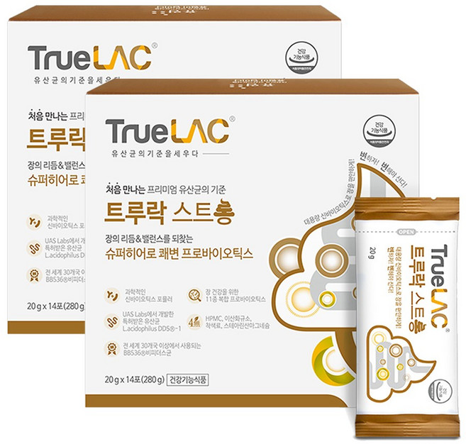 위글네이처 트루락 스트롱 쾌변 유산균 프로바이오틱스 프리바이오틱스 배변 쾌변 락토바실러스 복합유산균 장건강, 280g, 2박스