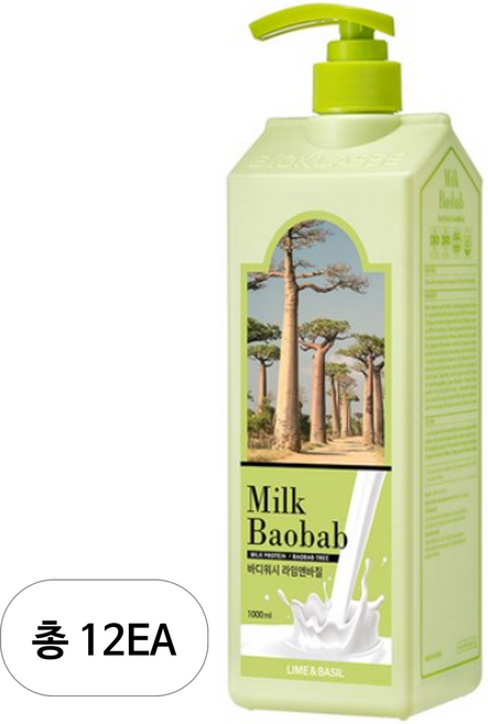 밀크바오밥 바디워시 라임앤바질, 1L, 12개