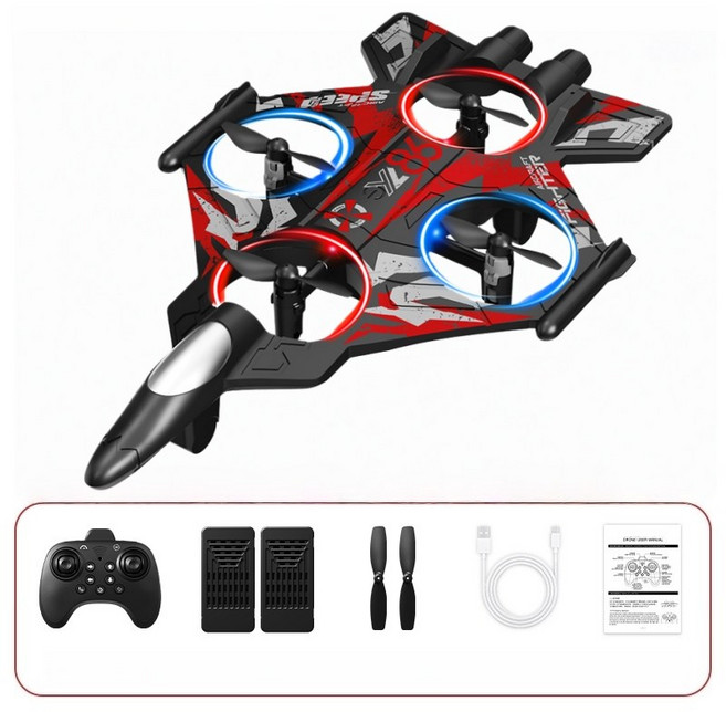 입문용 미니 드론 전투기 디자인 충돌방지 360도 회전 고도유지 RC 장난감 드론 초보자 선물용, 붉은색, 1개