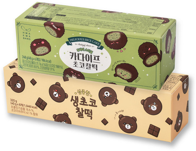 화과방 카다이프 초코찰떡+생초코찰떡 / 두바이스타일 피스타치오 찹쌀떡, 1세트, 560g