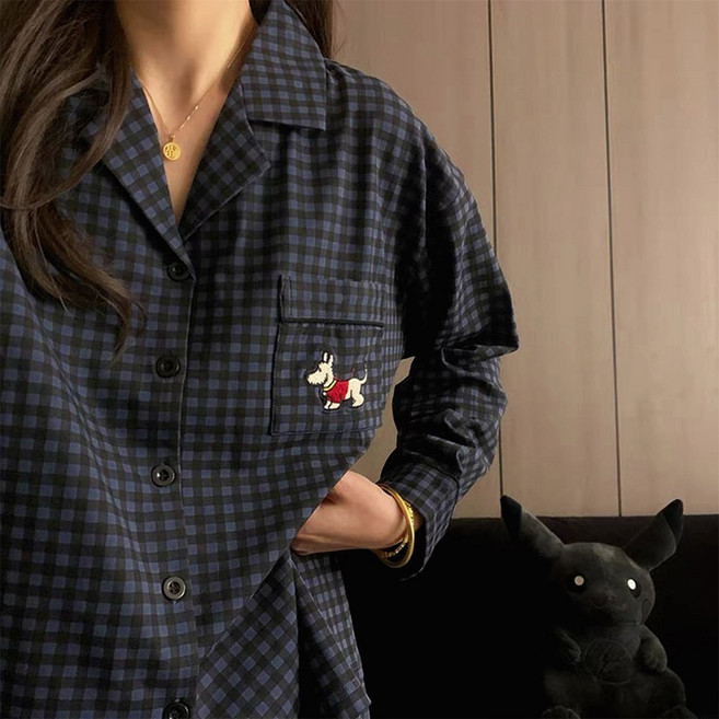 Fahomiss 여성 러블리 파자마 봄 가을 홈웨어 심플 잠옷 세트