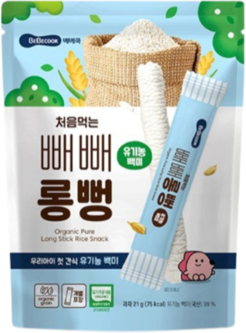 베베쿡 처음먹는 빼빼롱뻥, 백미맛, 21g, 3개