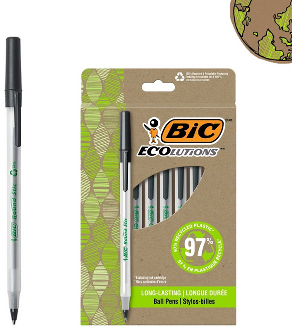 BIC 볼펜 라운드스틱 1.0mm 에콜루션 빅펜 12P, 12개, 블랙