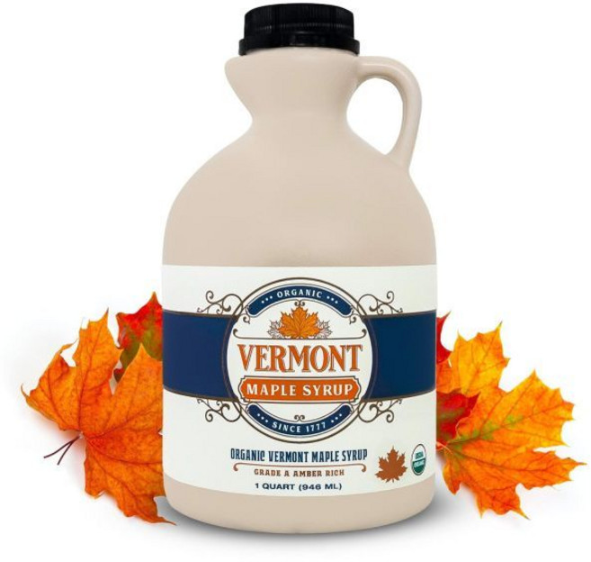 Vermont Maple Syrup 버몬트 메이플 시럽 - 32온스 A등급 앰버 리치 팬케이크 와플 등을 위한 100% 순수 정통 견과류 없음 글루텐 비건 팔레오, 앰버 리치_32 Fl Oz(1팩), 1개, 946ml