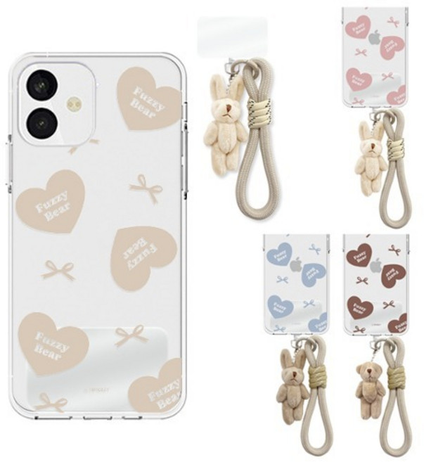 마이브 키즈폰 (M130) 퍼지베어 하트패턴 로프 스트랩 투명 젤리 케이스 시나모롤폰 포켓몬폰2