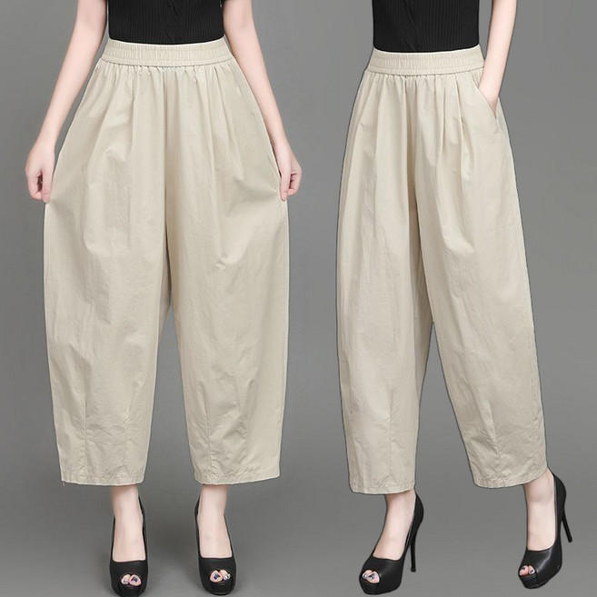 중년여성의류 간절기 무지 캐주얼 배기 9부바지 루즈핏 통기 부드러운 와이드 조거팬츠