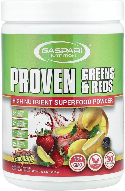 Gaspari Nutrition Proven Greens & Reds 딸기 레모네이드 360g(12.69oz) Nutrition (가스파리 뉴트리션), Gaspari Nutrition, Proven Gree, 1개, 360g - 쿠팡