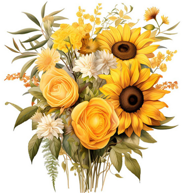월간리빙 꽃 해바라기 포인트 벽지 스티커 3개, 해바라기 꽃다발