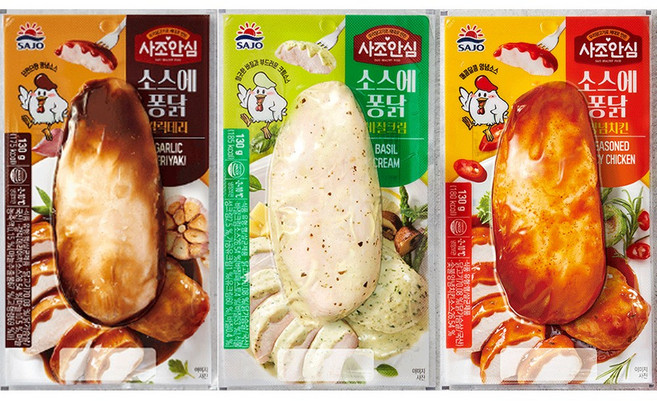 닭고기몰 사조안심 소스에 퐁닭 (갈릭데리 130g 5+바질크림 130g 5+양념치킨 130g 5) 닭가슴살, 5세트, 390g