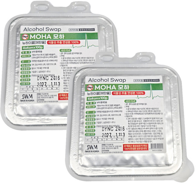 모하 알콜 스왑 100매 병원용 소독솜 알콜스왑 알콜솜, 2개