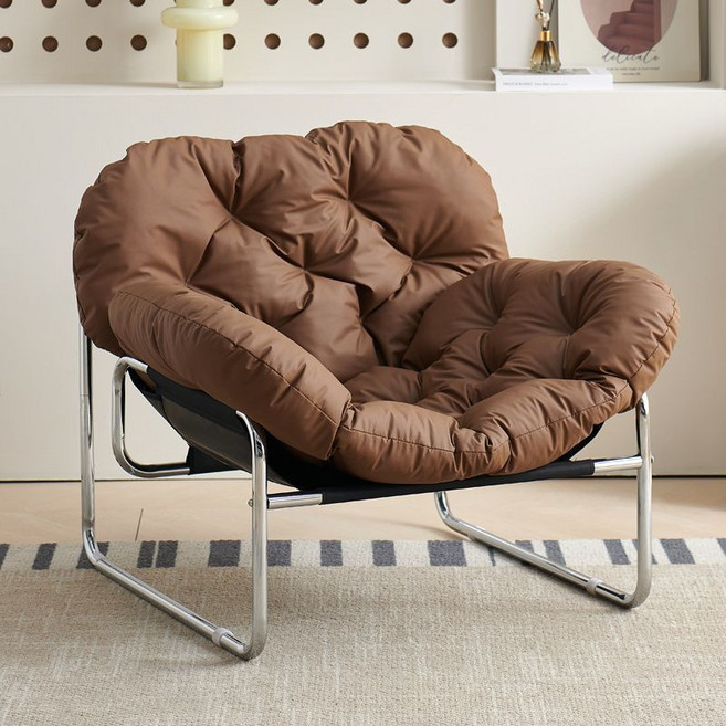 싱글소파 1인소파 미드센츄리 북유럽스타일 거실 발코니 인테리어의자, 모카 브라운  + 실버다리