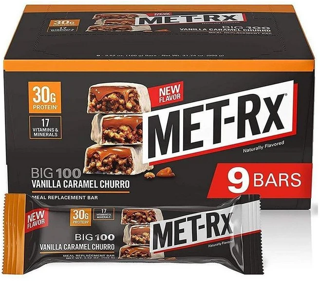 MET-Rx Big 100 Protein Bars Vanilla Caramel Churro 메트알엑스 빅 헌드레드 프로틴바 바닐라 캬라멜 추로, 9개, 100g - 쿠팡