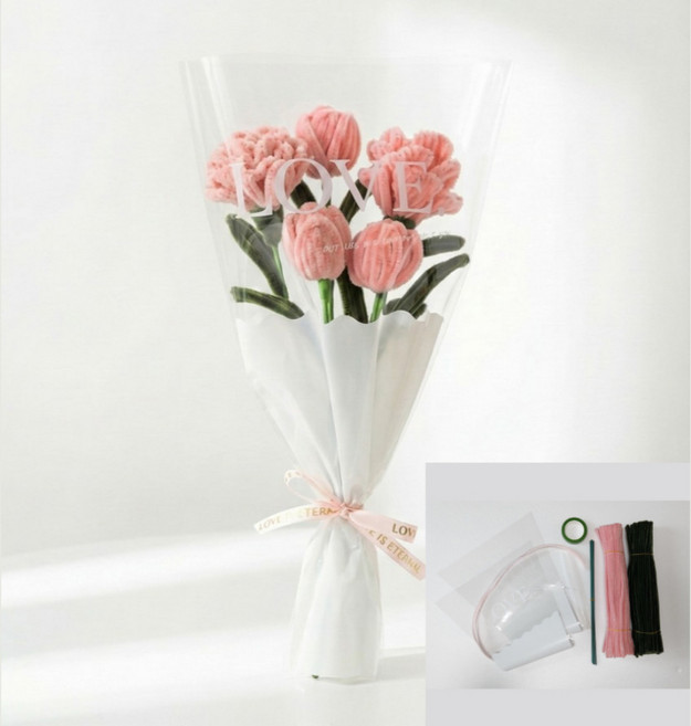 프리미어브릿지 모루 꽃다발 DIY 키트 중사이즈 꽃다발 2개, 1세트, 핑크