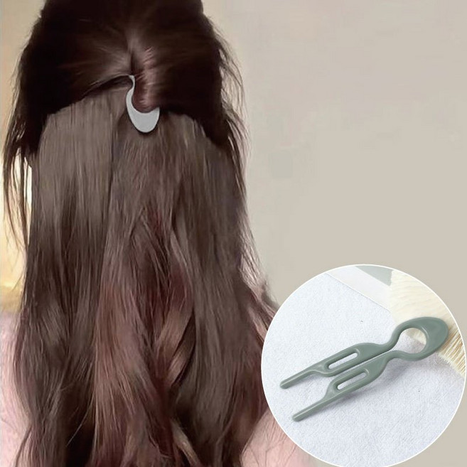 小魚造型髮簪 U型基礎盤髮器 多功能髮簪女 日常丸子頭髮飾, 1個, 52.U型灰(約8.5cm)(塑料)