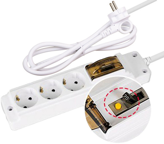 현대일렉트릭 고용량 멀티탭 안전콘센트 누전차단 3구, 1개, 화이트, 1.5m