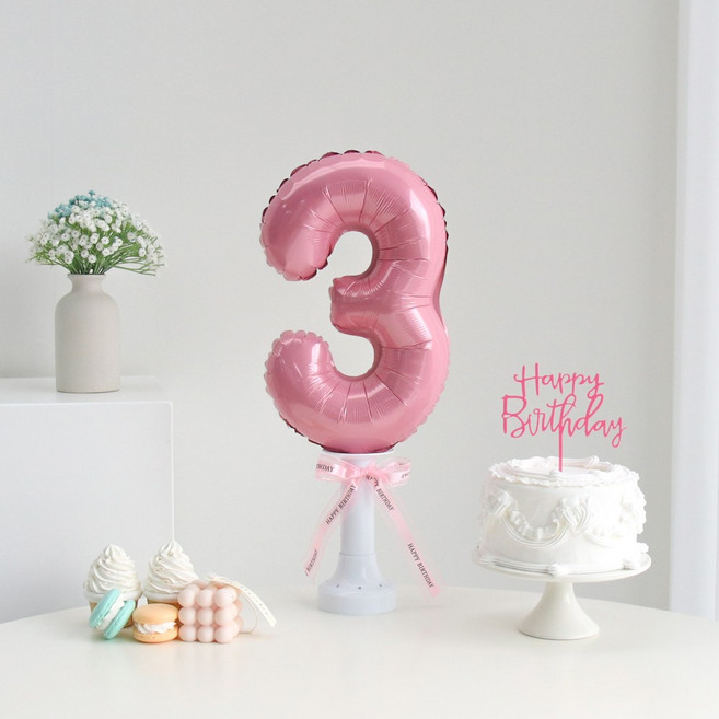 이벤트홀릭 숫자 풍선 스탠드 세트 생일파티용품 기념일, 3, 1개, 핑크