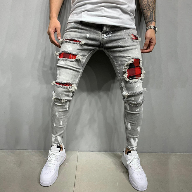 남자 청바지 스판 캐주얼 슬림 패치 조거 팬츠 뉴타임즈 F697J202