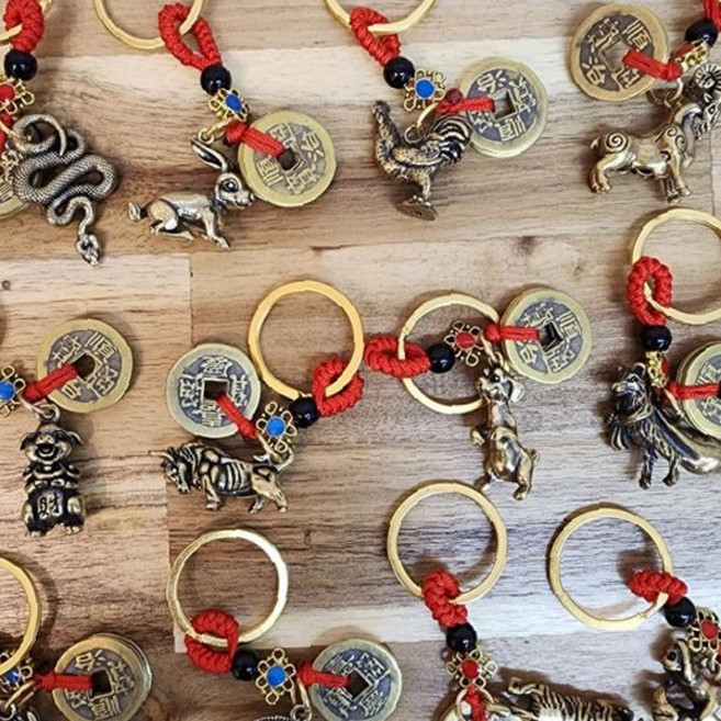 십이지 동물 띠 상징 청동 소재 열쇠고리 전통 엽전 장식 키홀더 가방 지갑 차량, 1개, 쥐
